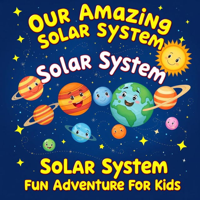 A beautifully illustrated book cover for the children’s book titled 'Our Amazing Solar System: A Fun Adventure for Kids'