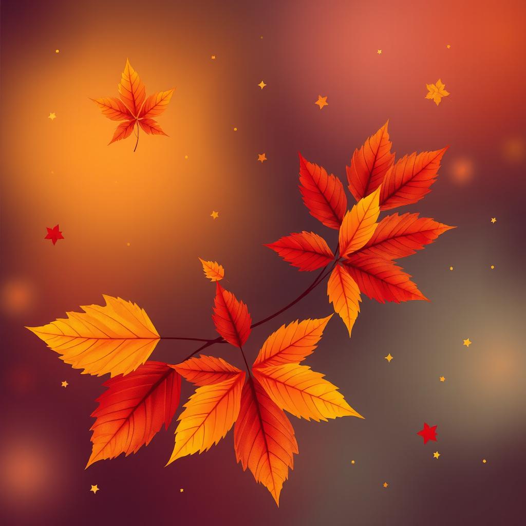A vibrant illustration featuring autumn leaves prominently displayed in the center