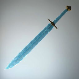 A long sword featuring an elegant design, with a blade that resembles faded blue crystal glass