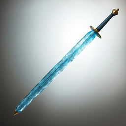 A long sword featuring an elegant design, with a blade that resembles faded blue crystal glass