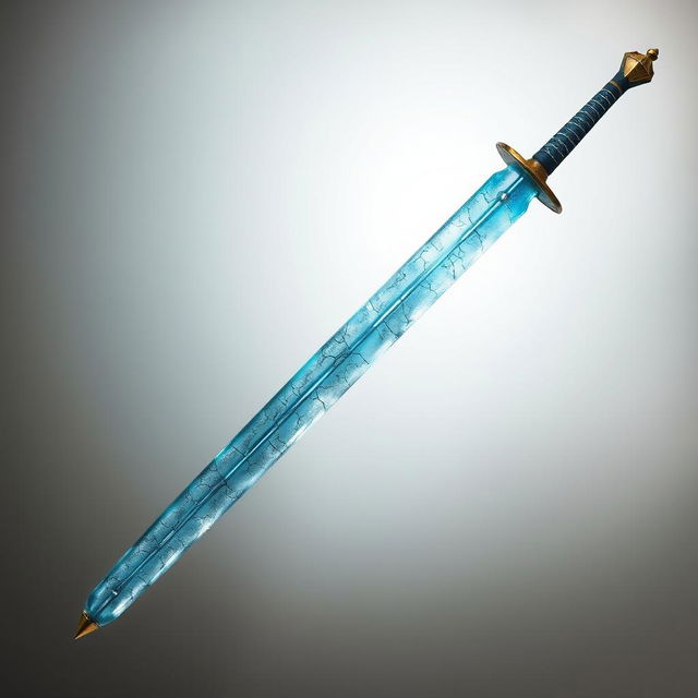 A long sword featuring an elegant design, with a blade that resembles faded blue crystal glass