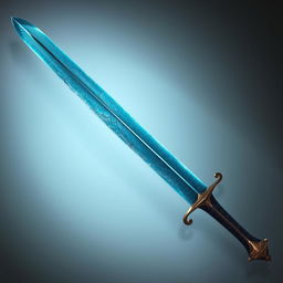 A long sword featuring an elegant design, with a blade that resembles faded blue crystal glass