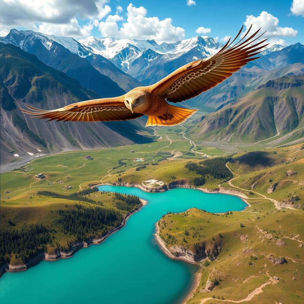 A stunning aerial view of Kyrgyzstan showcasing its breathtaking natural beauty