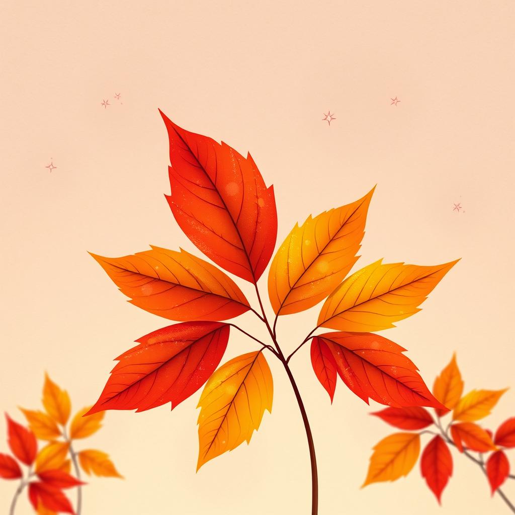 A vibrant illustration featuring autumn leaves prominently displayed in the center of the image