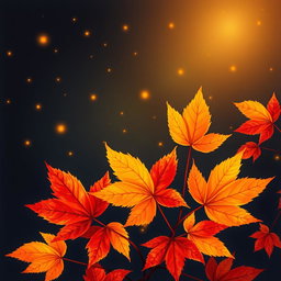 A captivating illustration featuring vibrant autumn leaves prominently displayed in the center of the image