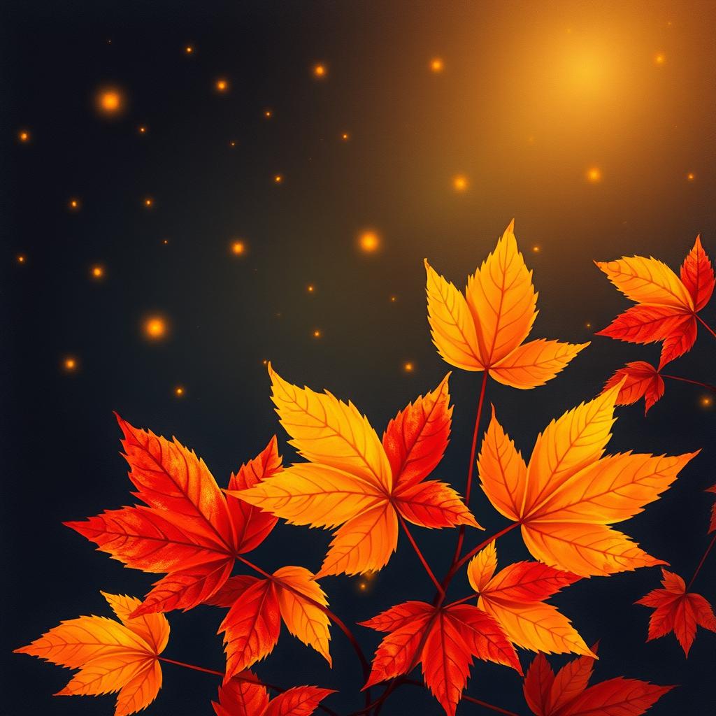 A captivating illustration featuring vibrant autumn leaves prominently displayed in the center of the image
