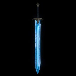 A long sword showcasing an elegant design, featuring a blade that resembles faded blue crystal glass, perfectly translucent with delicate cracks running along its surface