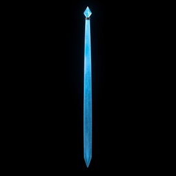 A long sword showcasing an elegant design, featuring a blade that resembles faded blue crystal glass, perfectly translucent with delicate cracks running along its surface