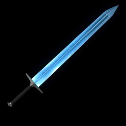 A long sword showcasing an elegant design, featuring a blade that resembles faded blue crystal glass, perfectly translucent with delicate cracks running along its surface