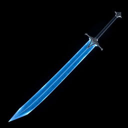 A long sword showcasing an elegant design, featuring a blade that resembles faded blue crystal glass, perfectly translucent with delicate cracks running along its surface