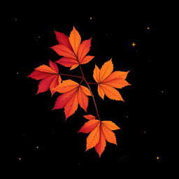 A striking illustration featuring vibrant autumn leaves prominently displayed in the center of the image