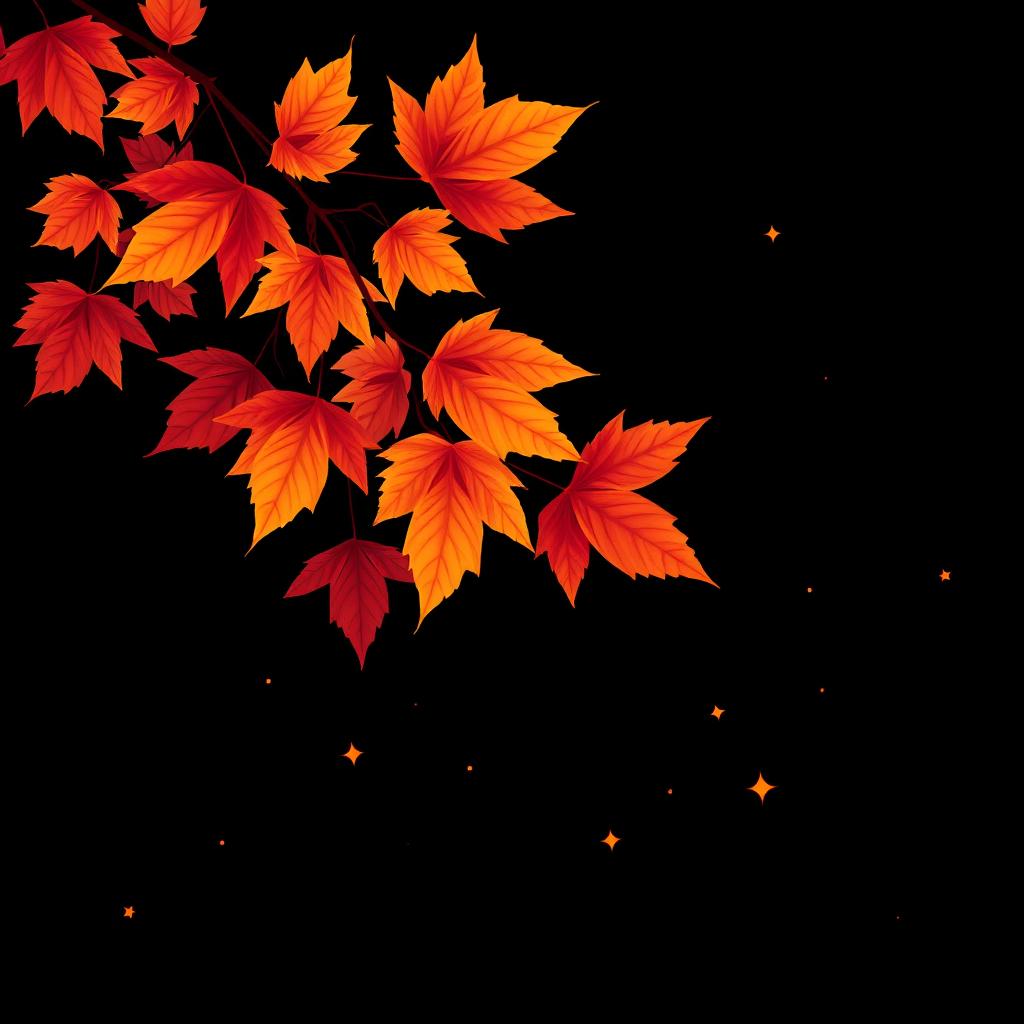 A striking illustration featuring vibrant autumn leaves prominently displayed in the center of the image