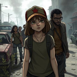 An emotionally charged scene inspired by the video game 'The Walking Dead: Telltale Series' Season 1, featuring a diverse group of characters in a post-apocalyptic setting