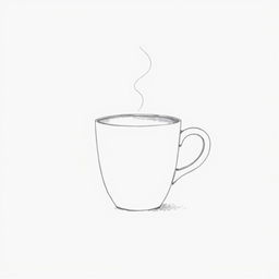 A simple yet charming pencil sketch of a classic coffee cup, with clean lines and minimalistic design