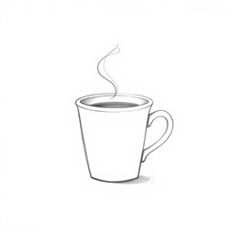 A simple yet charming pencil sketch of a classic coffee cup, with clean lines and minimalistic design