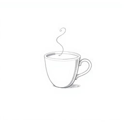 A simple yet charming pencil sketch of a classic coffee cup, with clean lines and minimalistic design