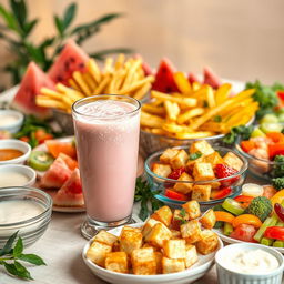 A beautifully arranged table setting overflowing with a variety of foods