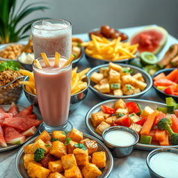 A beautifully arranged table setting overflowing with a variety of foods