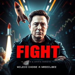 A dynamic and futuristic image featuring Elon Musk as the central figure, exuding confidence and a forward-looking attitude