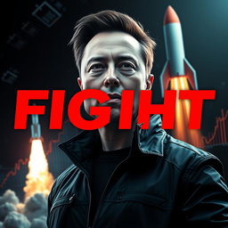 A dynamic and futuristic image featuring Elon Musk as the central figure, exuding confidence and a forward-looking attitude
