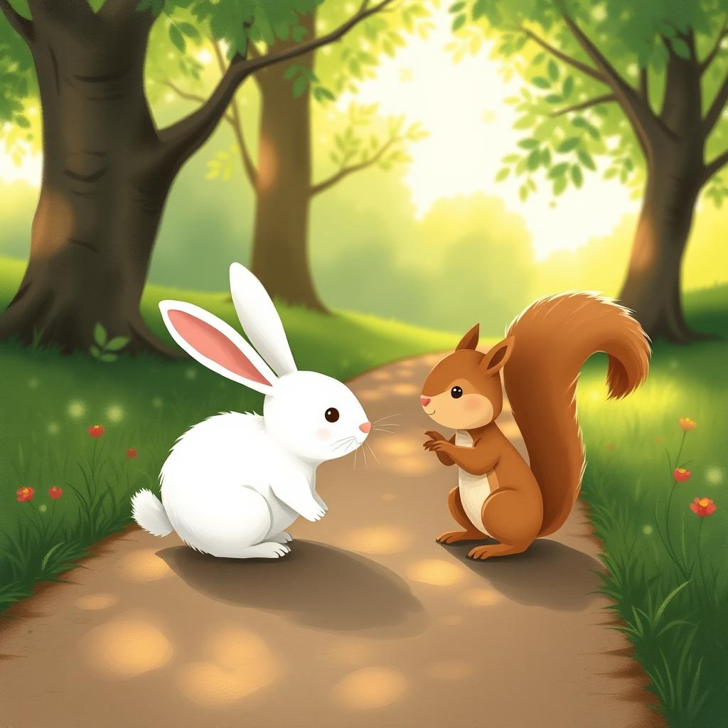 Whimsical Encounter: Rabbit Meets Squirrel
