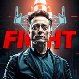 A dynamic and futuristic image featuring Elon Musk as the central figure, appearing confident and forward-looking