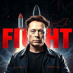 A dynamic and futuristic image featuring Elon Musk as the central figure, appearing confident and forward-looking