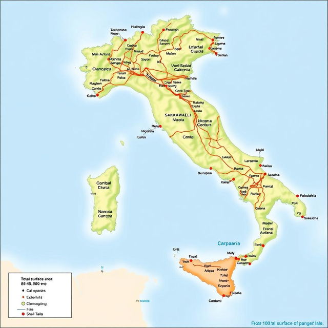 A detailed map of Italy excluding the regions of Sicily, Calabria, Basilicata, Campania, and Puglia, showcasing only the mainland and the island of Sardinia
