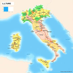 A detailed map of Italy excluding the regions of Sicily, Calabria, Basilicata, Campania, and Puglia, showcasing only the mainland and the island of Sardinia