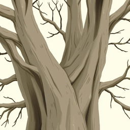 A close-up view of an ancient tree with smooth, bare branches, emphasizing its age and character