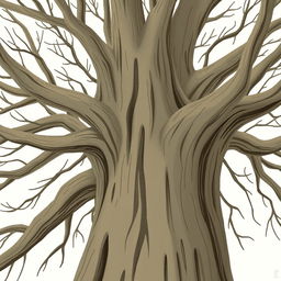 A close-up view of an ancient tree with smooth, bare branches, emphasizing its age and unique character