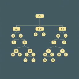 A beautifully designed tree diagram illustrating the permutations of the elements A, B, C, and D