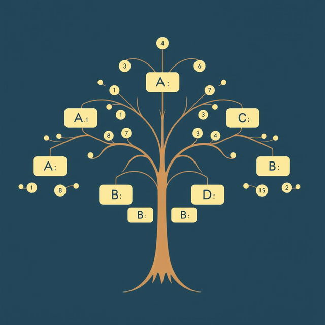 A beautifully designed tree diagram illustrating the permutations of the elements A, B, C, and D
