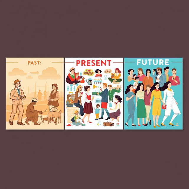 A visually engaging poster showcasing the evolution of gender roles through different historical periods
