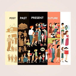 A visually engaging poster showcasing the evolution of gender roles through different historical periods