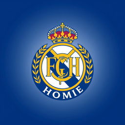 A custom soccer club logo for 'FCH Homie', designed in the style of the famous Real Madrid logo