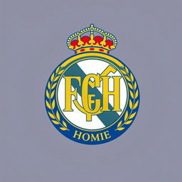 A custom soccer club logo for 'FCH Homie', designed in the style of the famous Real Madrid logo