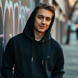 A stylish and modern black hoodie, featuring a soft fabric texture with a cozy fit