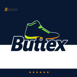 A bold and creative logo design for a shoe store named 'Butex'