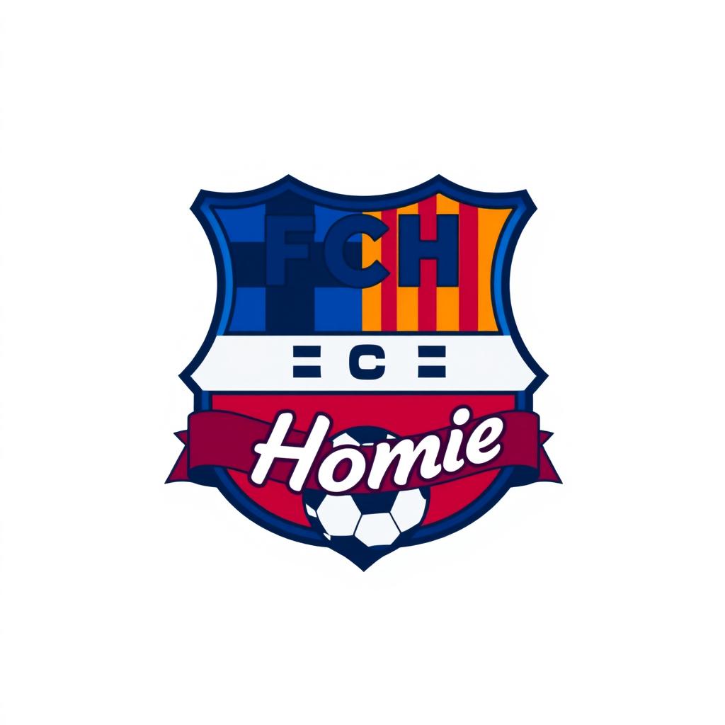 A soccer club logo featuring the name 'FCH Homie', designed in the style of the Barcelona logo