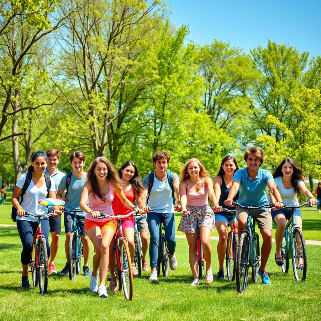 A group of healthy and active teenagers enjoying a sunny day at a park