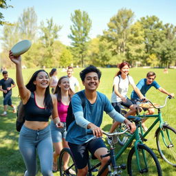 A group of healthy and active teenagers enjoying a sunny day at a park