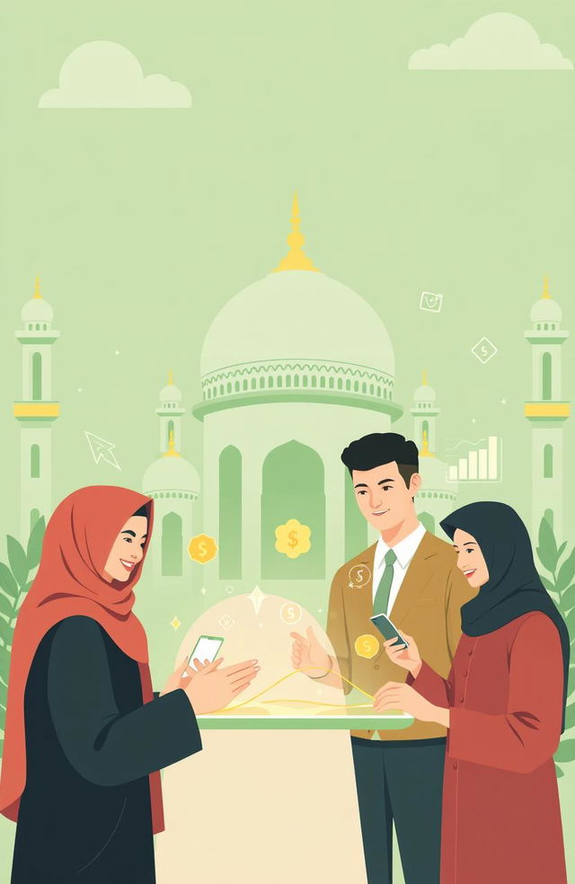 A modern and sleek illustration representing Fintech P2P Financing in a Syariah compliant context
