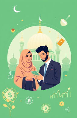 A modern and sleek illustration representing Fintech P2P Financing in a Syariah compliant context