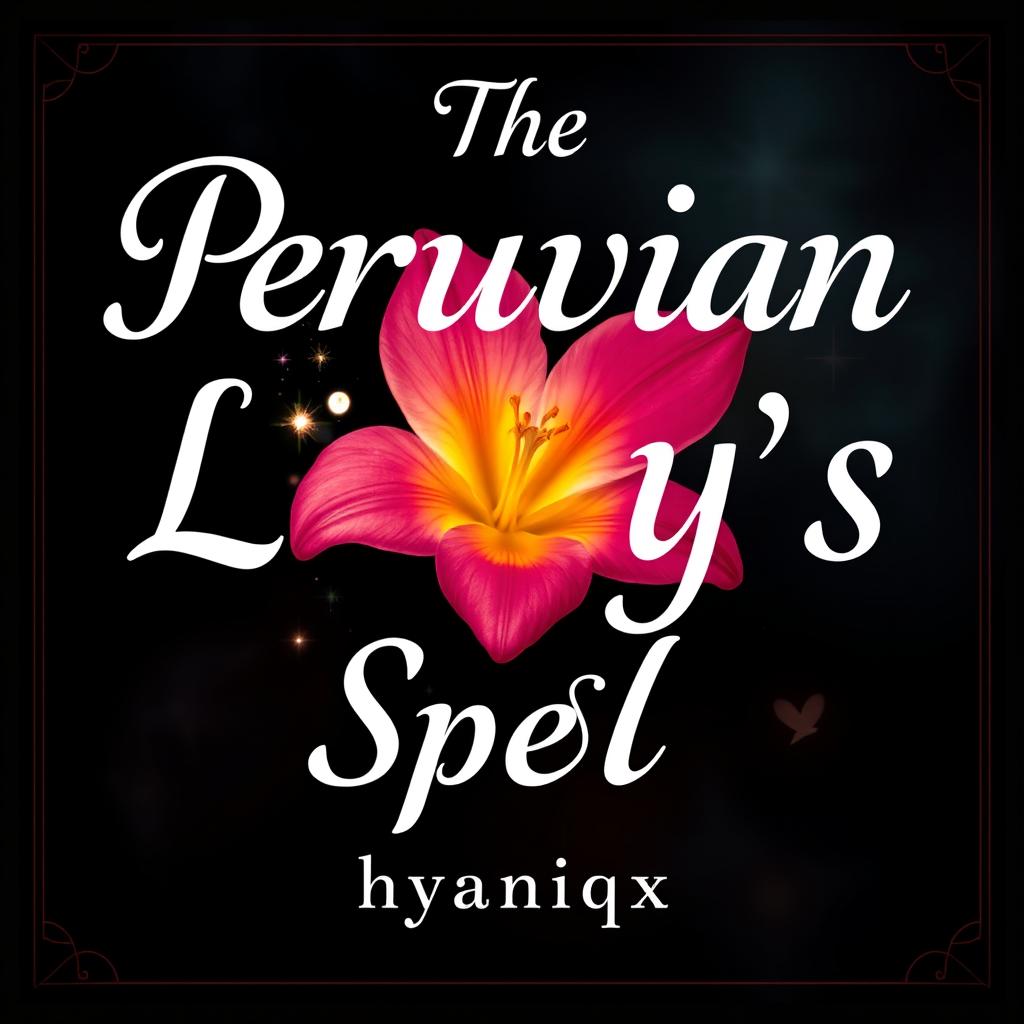 The cover of 'The Peruvian Lily's Spell' featuring big cursive lettering for the title, with the Alstroemeria flower glowing subtly in vibrant shades of pink, orange, or yellow