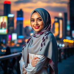 A beautiful Middle Eastern woman wearing a stylish hijab, exuding confidence and allure