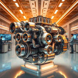 A hyper-realistic illustration of the strongest engine conceivable, showcasing intricate metal components and advanced technology