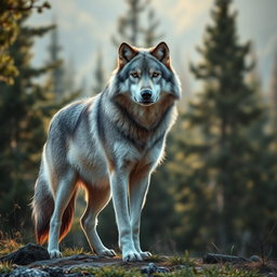 A stunning, high-definition photograph of a majestic wolf standing proud in its natural habitat