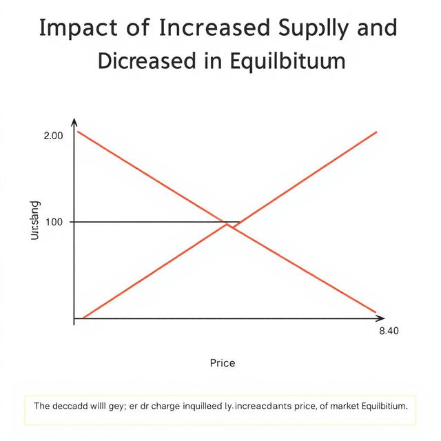 Create a detailed line graph illustrating the concept of 'Increase in Supply, Decrease in Demand