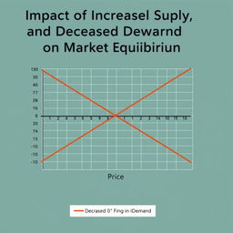 Create a detailed line graph illustrating the concept of 'Increase in Supply, Decrease in Demand